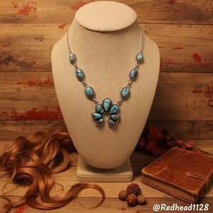 Golden Hills Turquoise Squash Blossom Sterling Silver Necklace